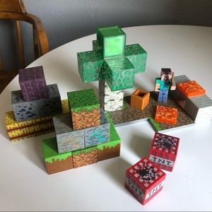 Minecraft Toys — Plastic Blocks, Tree & Steve Figure with Weapon